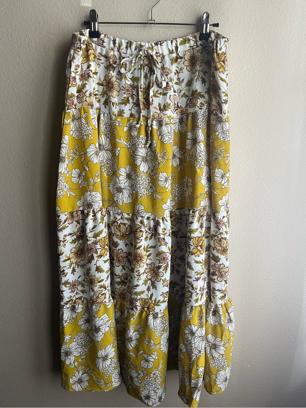 Floral Tiered Maxi Skirt in Mustard and White - Picture 1 of 7